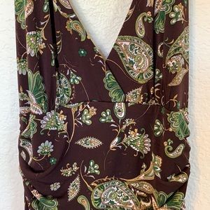 Handkerchief Hem Summer Dress Brown w/Green Paisley Pattern Size M